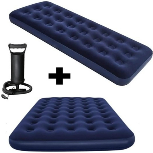 Kit Colchão Inflável 1 Solteiro e 1 Casal Resistente + Bomba de Ar em Oferta na Shopee