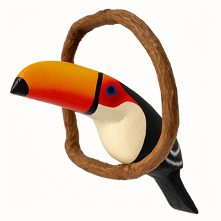 Pássaro Artesanal em Madeira no Cipó - Mini Tucano ou Arara | Decoração de Jardim Varandas em Oferta na Shopee