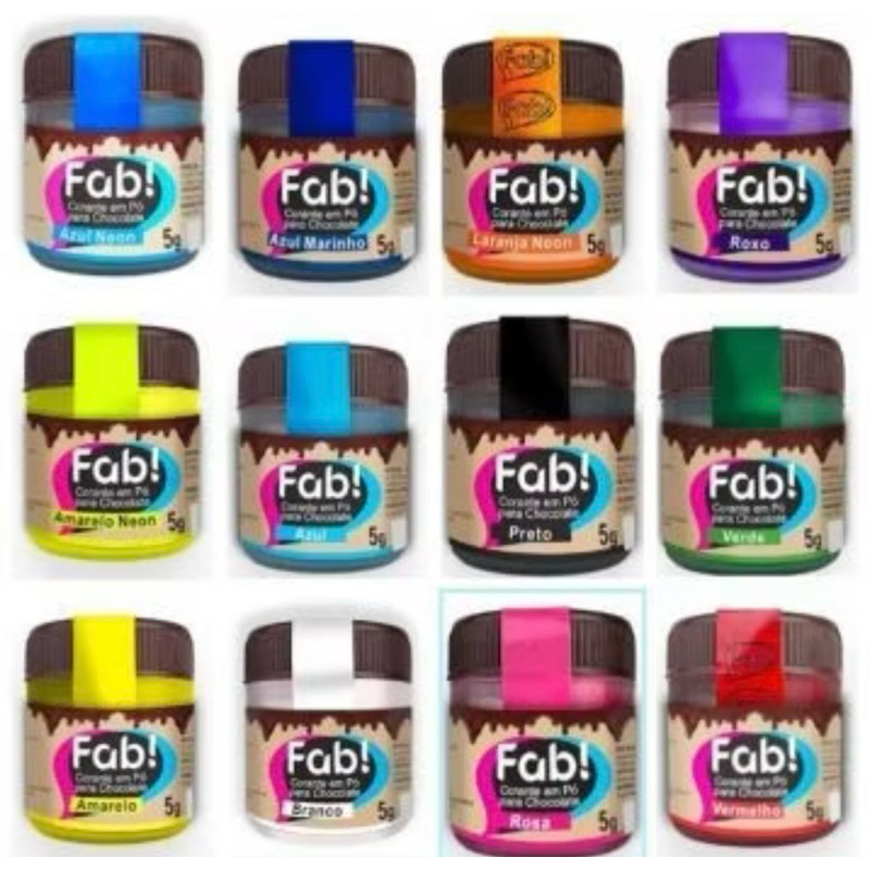 6un CORANTE EM PÓ PARA CHOCOLATE 5g CORES FAB! em Oferta na Shopee