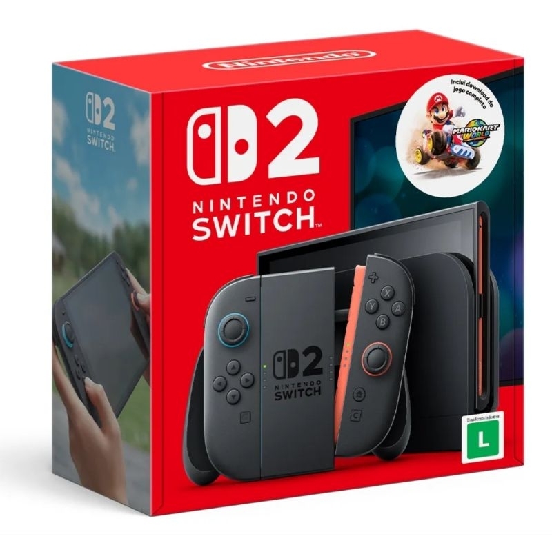 NINTENDO SWITCH 2 LCD 256GB HONG KONG + JOGO MARIO KART WORLD + ADAPTADOR