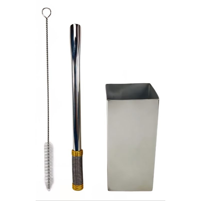 Kit para Tereré em INOX. Copo Quadrado INOX 250 ML + Bomba para tereré aço INOX