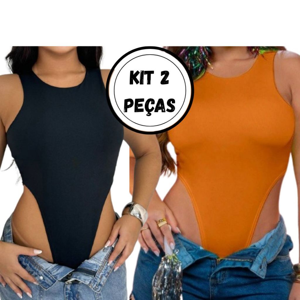 Kit 2 Body's Cavado Feminino Asa Delta Regata Feminino Collant  Liso Balada Bori Bory Sensação