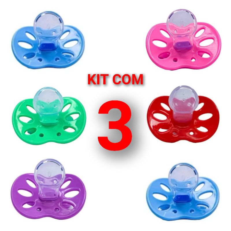 Kit com 3 Chupetas Bico Ortodôntico Fase 2