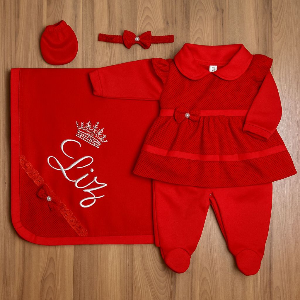 Saída de Maternidade Para Menina Personalizada 5 Peças 100% Algodão em Oferta na Shopee