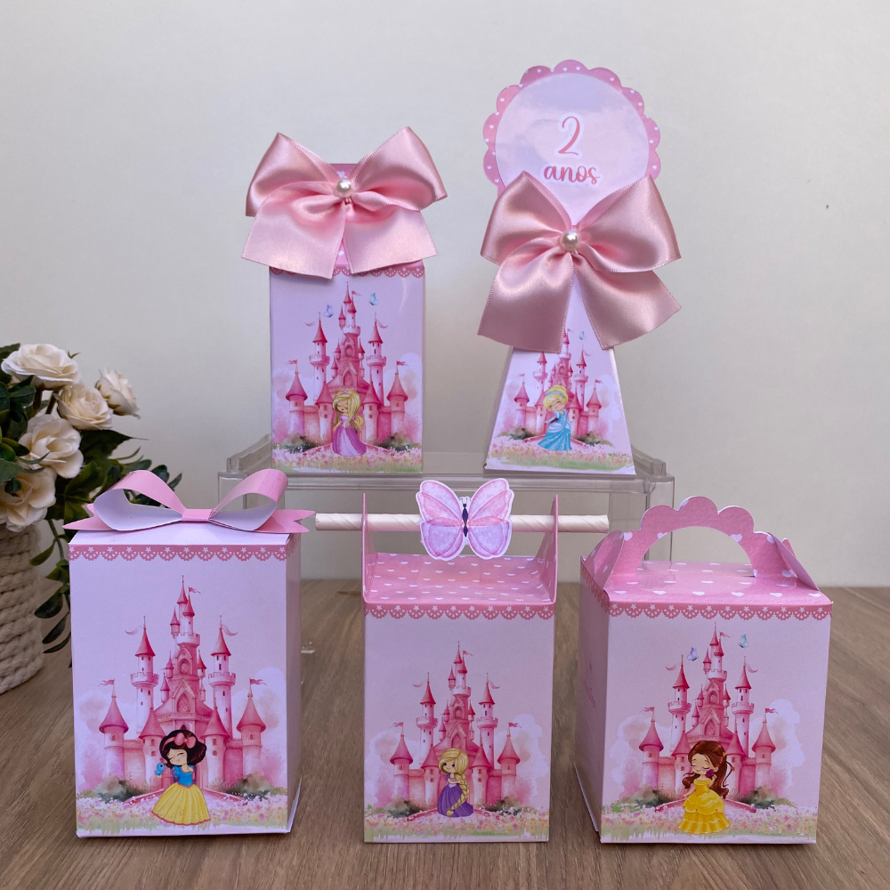 Kit Festa  Princesas cute aquarela Personalizados Lembrancinhas Caixinhas para festa PEGUE E MONTE