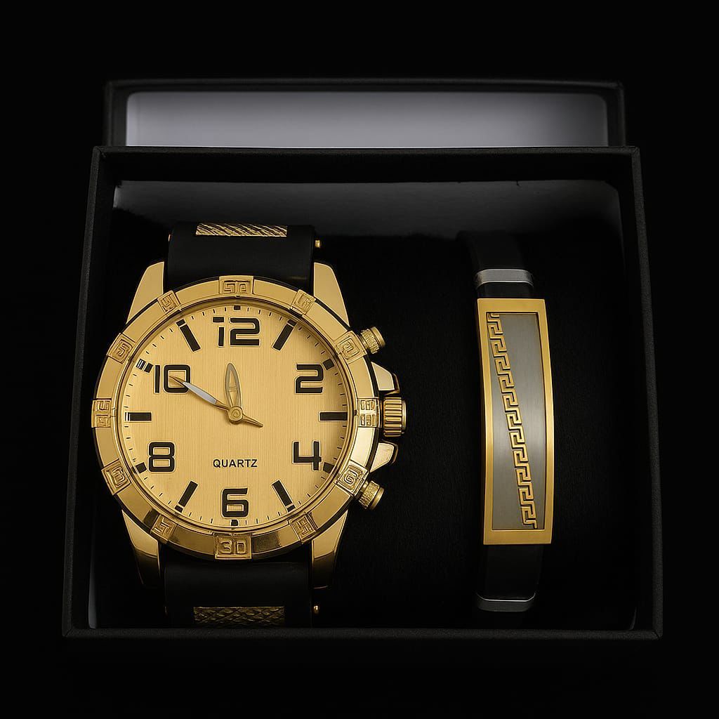 Kit Relógio Masculino Original + Pulseira Premium + Caixa Presente Dia dos Pais Namorado