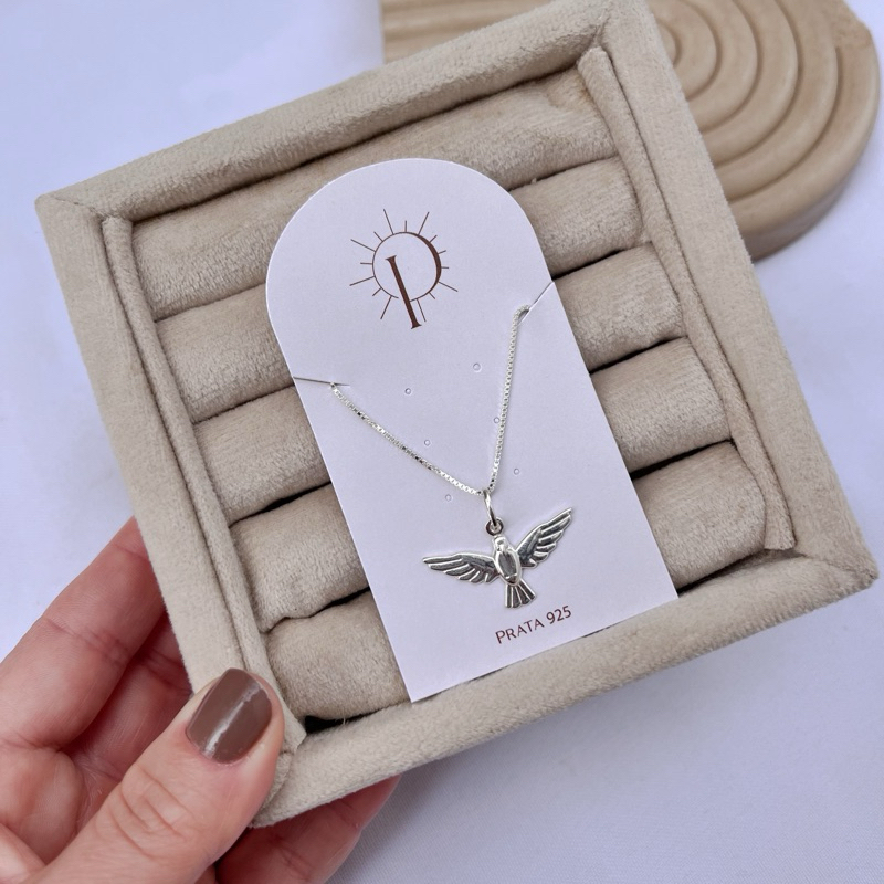 Colar de Prata Divino Espírito Santo Preenchido Prata  925