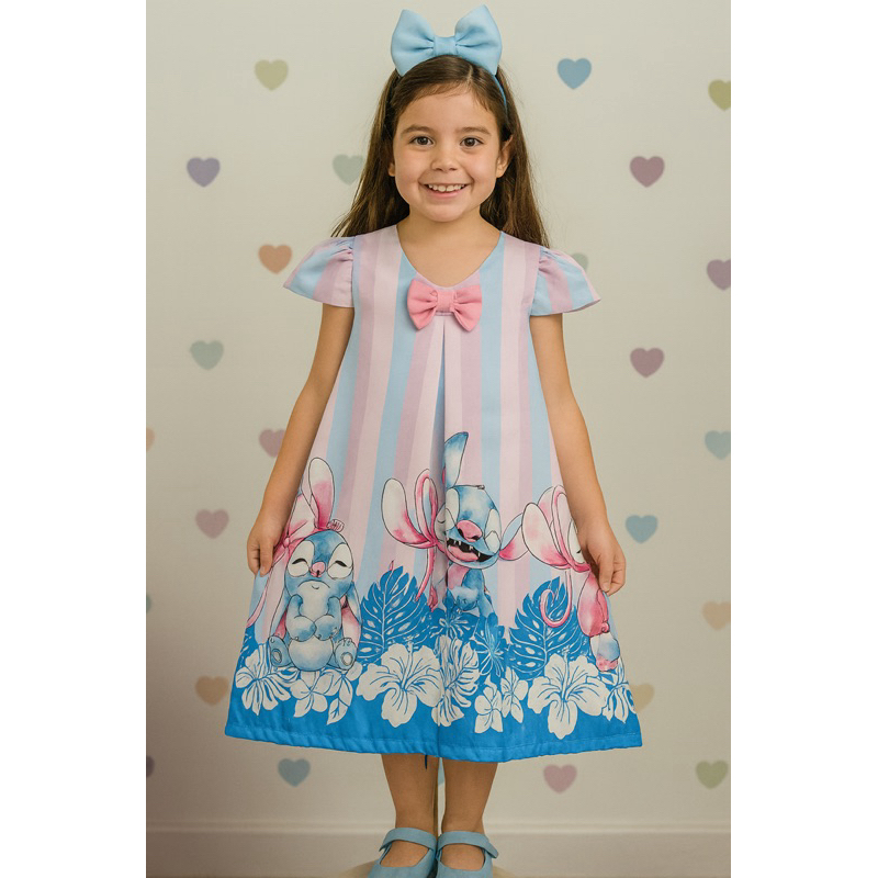 Vestido infantil Stitch e Angel em Oferta na Shopee