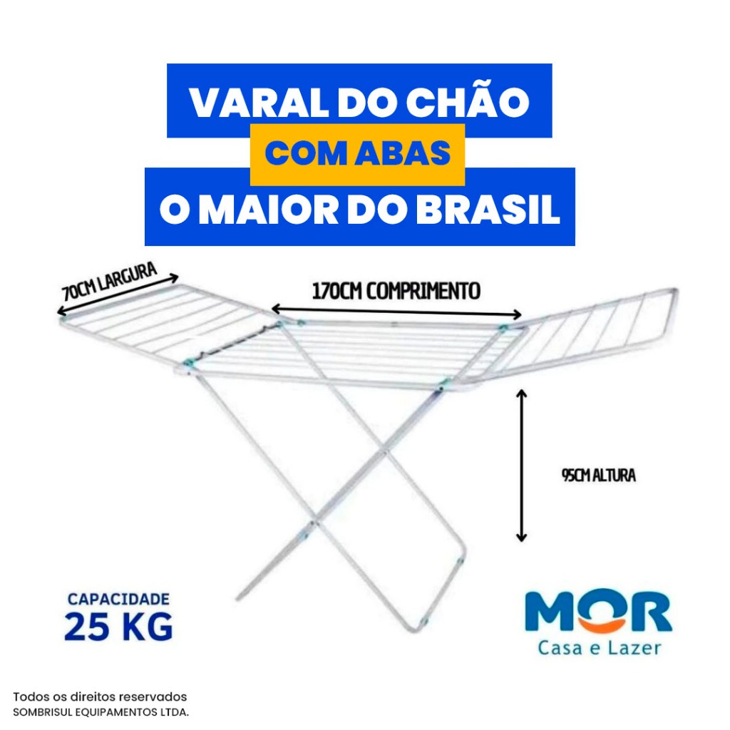 Varal Roupa Chão Com Abas Maxi Grande 25kg Dobrável Retrátil Branco em Oferta na Shopee