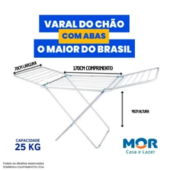 Varal Roupa Chão Com Abas Maxi Grande 25kg Dobrável Retrátil Branco