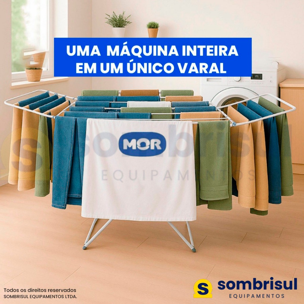 Varal de Chão Grande Maxi MOR com Abas Capacidade 25kg de Roupas Úmidas Não Enferruja Dobrável Aço - Home & Living