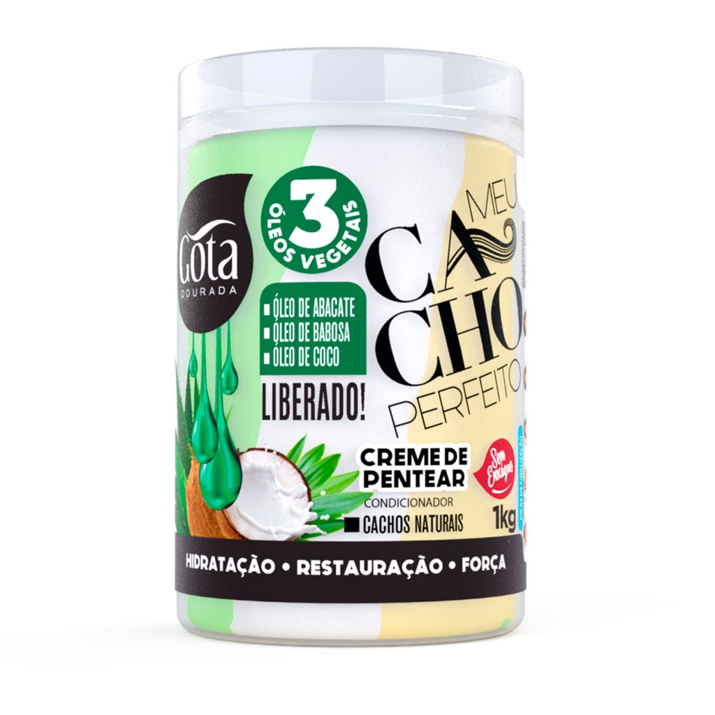 Creme de Pentear Meu Cacho Perfeito 3×1 Gota Dourada -  Óleo de Abacate e Babosa e Coco em Oferta na Shopee