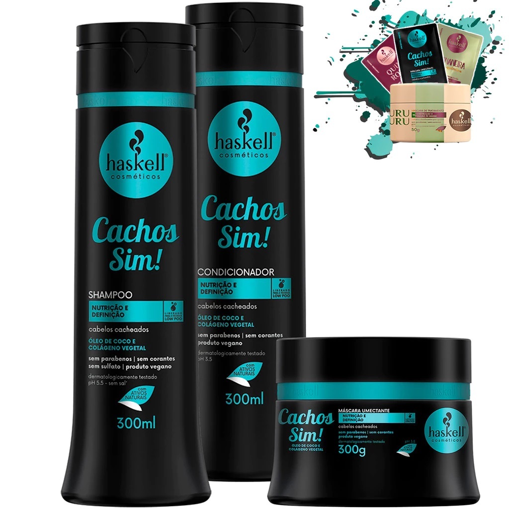 kit Shampoo, Condicionador e Máscara Cachos Sim 300gr Haskell