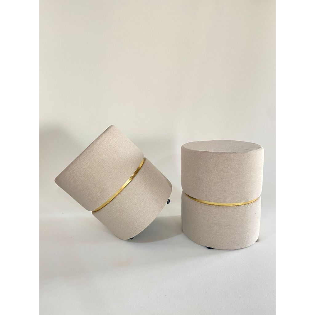 Conjunto Kit 2 Puff Redondo Luxo Provador banqueta Assento Estofado Decorativo Sala Escrit...