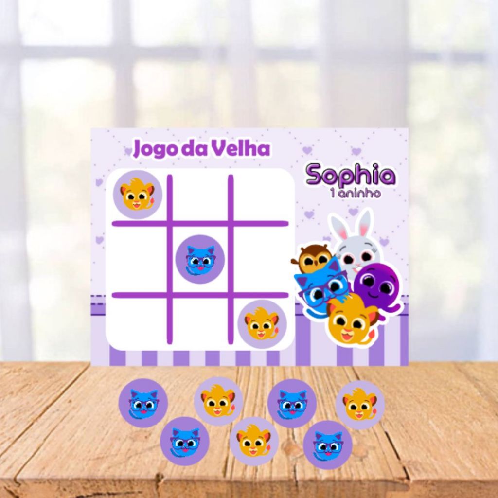 Jogo da Velha Bolofofos Roxo Lembrancinhas Personalizadas Festa Aniversário Infantil