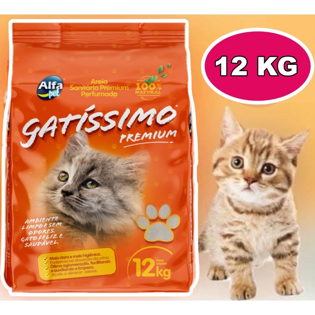 Areia Gatissimo 12kg Fina Sanitária Com Perfume Premium Higiênica Granulado Para Gatos