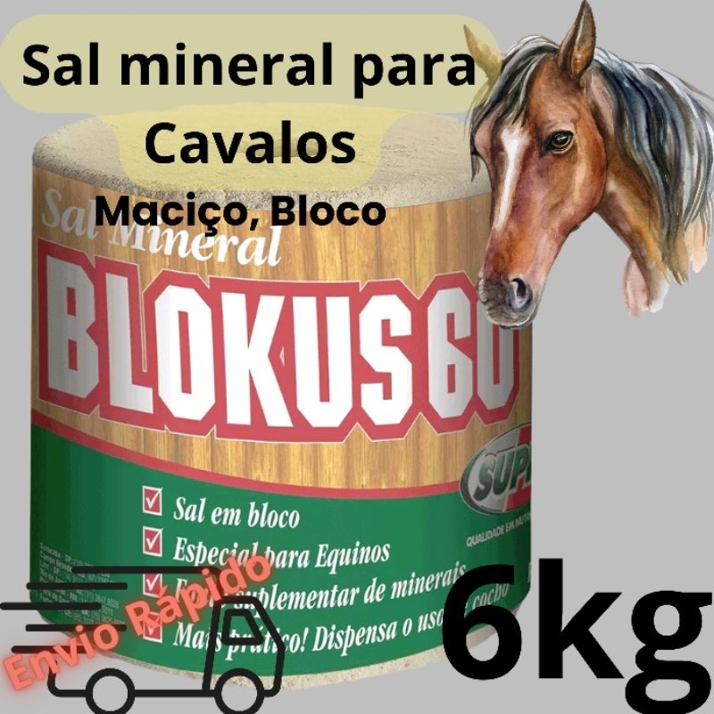 Cavalo Blokus 60 Sal Mineral em Bloco 6kg Supra | Sal maciço | Potencialize a Saúde do Seu Animal