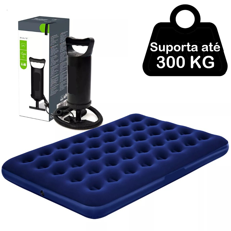 kit Colchao Inflavel Casal ou Solteiro Resistente de Ar Aveludado + Bomba de Ar