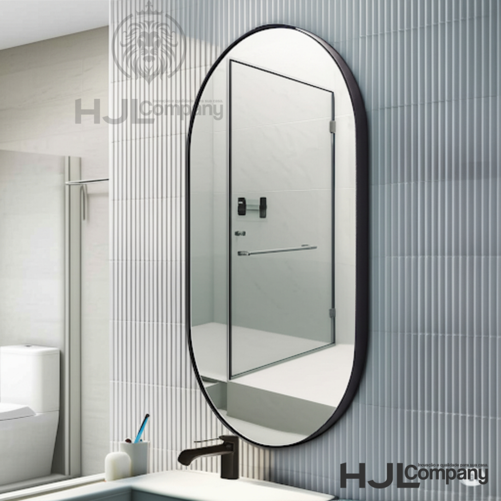 Espelho Oval Decorativo com Borda de Couro Sintético  Design Moderno para Sala, Quarto ou Banheiro em Oferta na Shopee