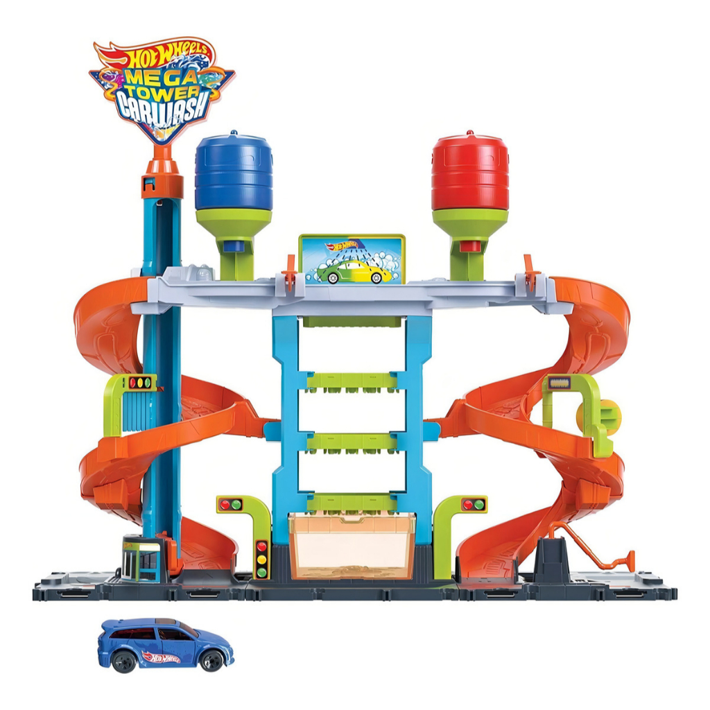 Pista Hot Wheels City Mega Car Wash Lava-Rápido Com Carrinho 1:64 - Muda de Cor -  Água Quente/Fria