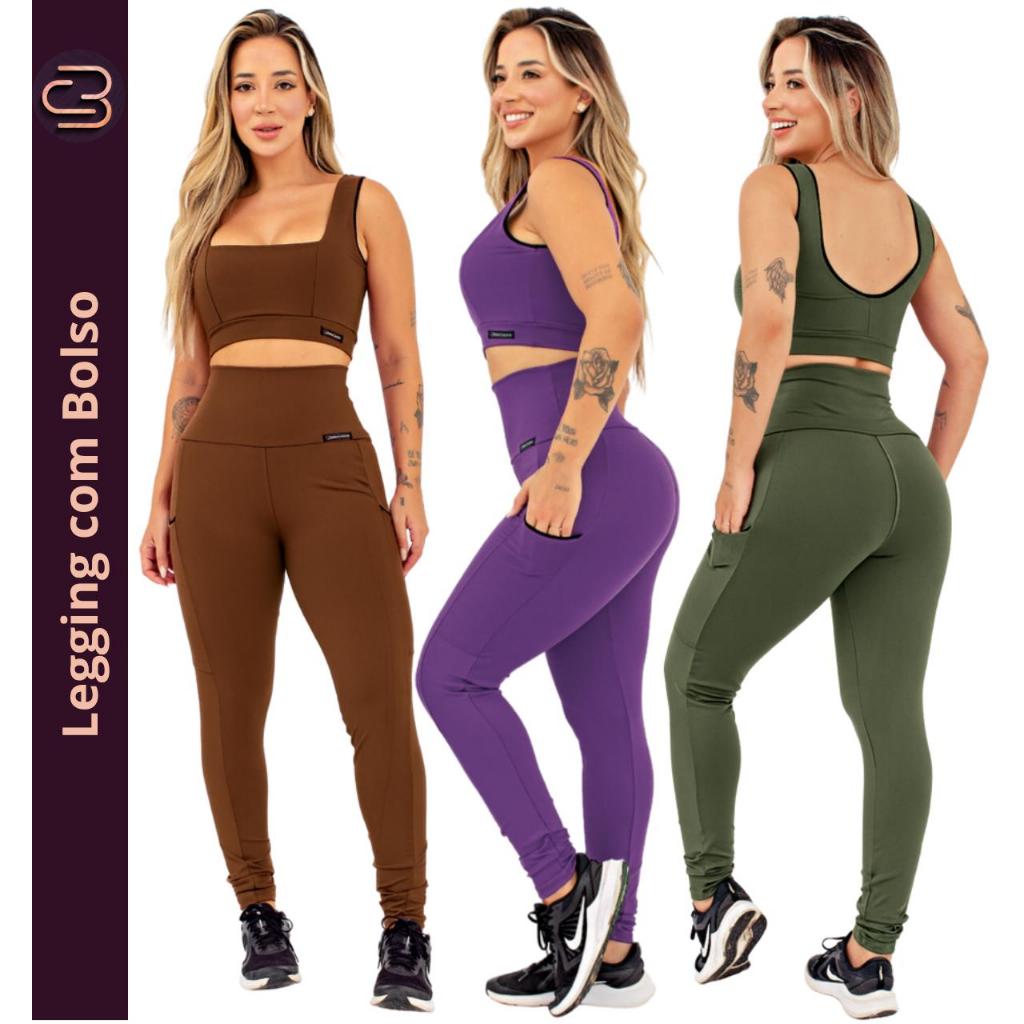 Calça Legging Feminina Academia Fitness Cintura Alta  Bolso Lateral Zero Transparência Confortável