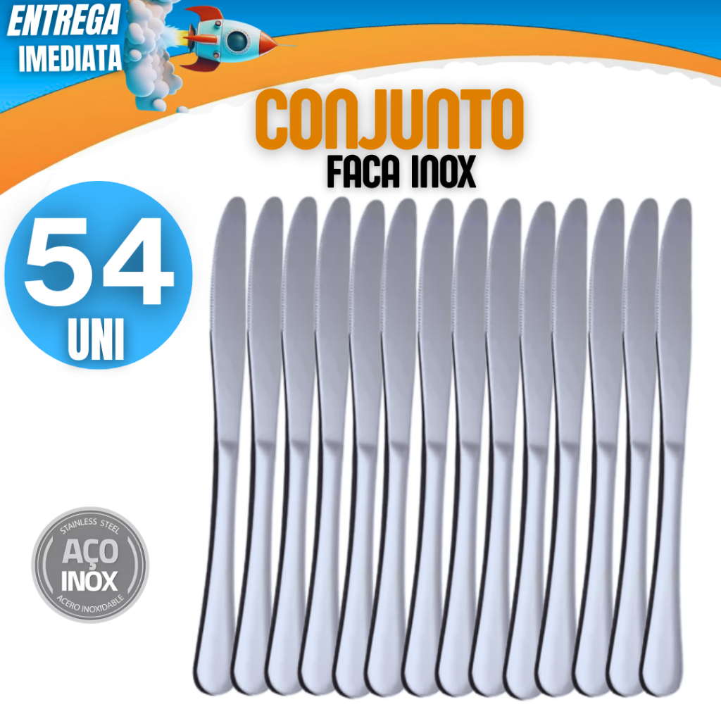 Kit Conjunto 54 Faca Aço Inox Grande Luxo Cozinha Bar Restaurante Buffet Faqueiro Hotel Churrasco Profissional Doméstic