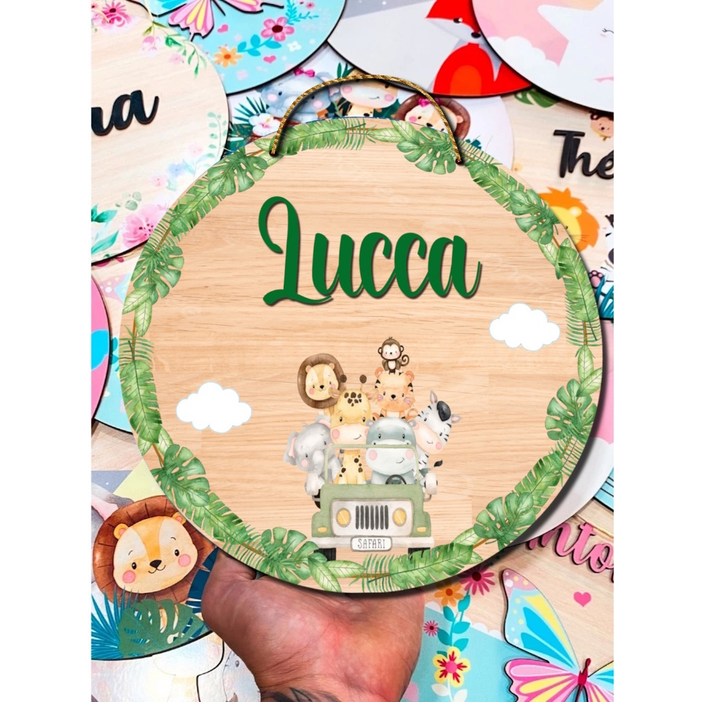 Safari  Enfeite Porta Maternidade Nome Personalizado Flâmula Redonda em Oferta na Shopee