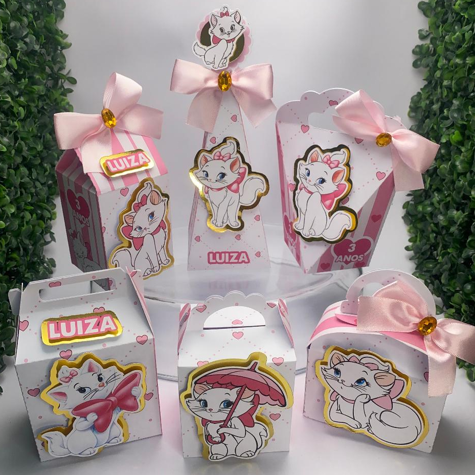 PEGUE E MONTE - Kit Festa Personalizados GATINHA MARIE Lembrancinhas Caixinhas para festa - FAZEMOS TODOS OS TEMAS
