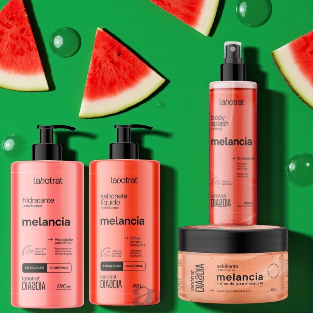 Kit Labotrat Melancia Dia a Dia – Esfoliante , Hidratante, Sabonete e Body Splash Corpo e Rosto