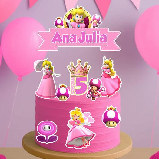 Envio em até 24h Topo Topper de Bolo Decoração De Bolo Enfeite Princesa Super Mario Personalizado