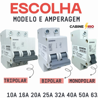 Disjuntores 10A 16A 20A 25A 32A 40A 50A 63A Curva C 5SJ1 Siemens Monopolar, Bipolar e Tripolar em Oferta na Shopee
