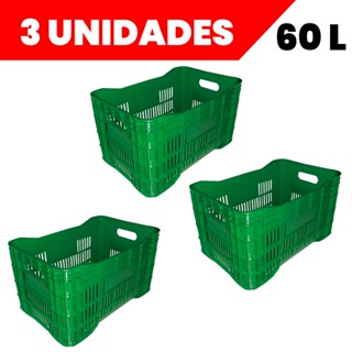 Kit 3 Caixa Plástica 60 Litros Agrícola Hortifruti Organizador Multiuso Branca Verde Preta em Oferta na Shopee