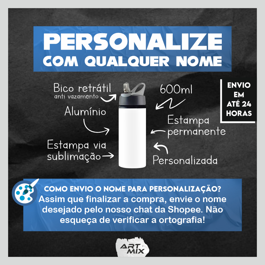 Garrafa de Alumínio do Batman 600ml Personalizada Com Nome — imagem 2 de 2