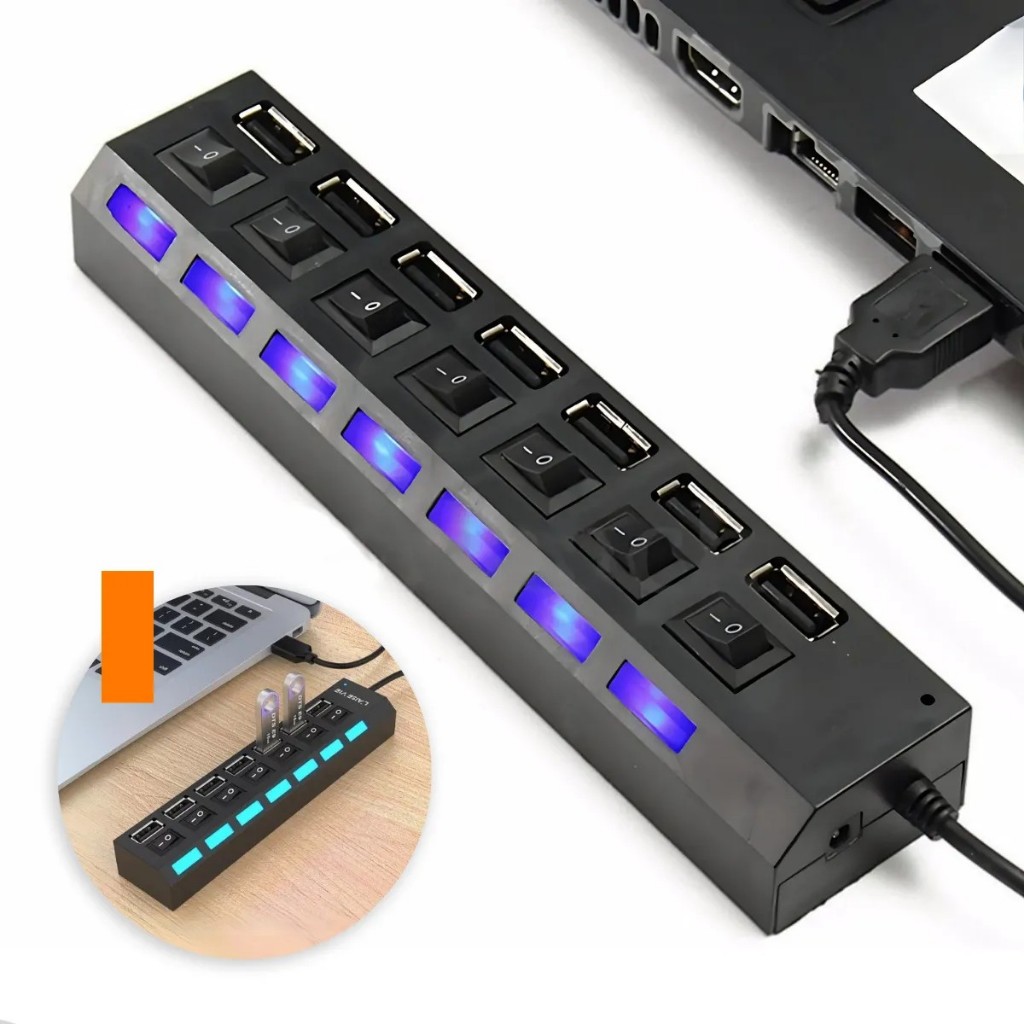 Hub USB 2.0 com 7 Portas Expanda Suas Conexões com Praticidade e Eficiência em Oferta na Shopee