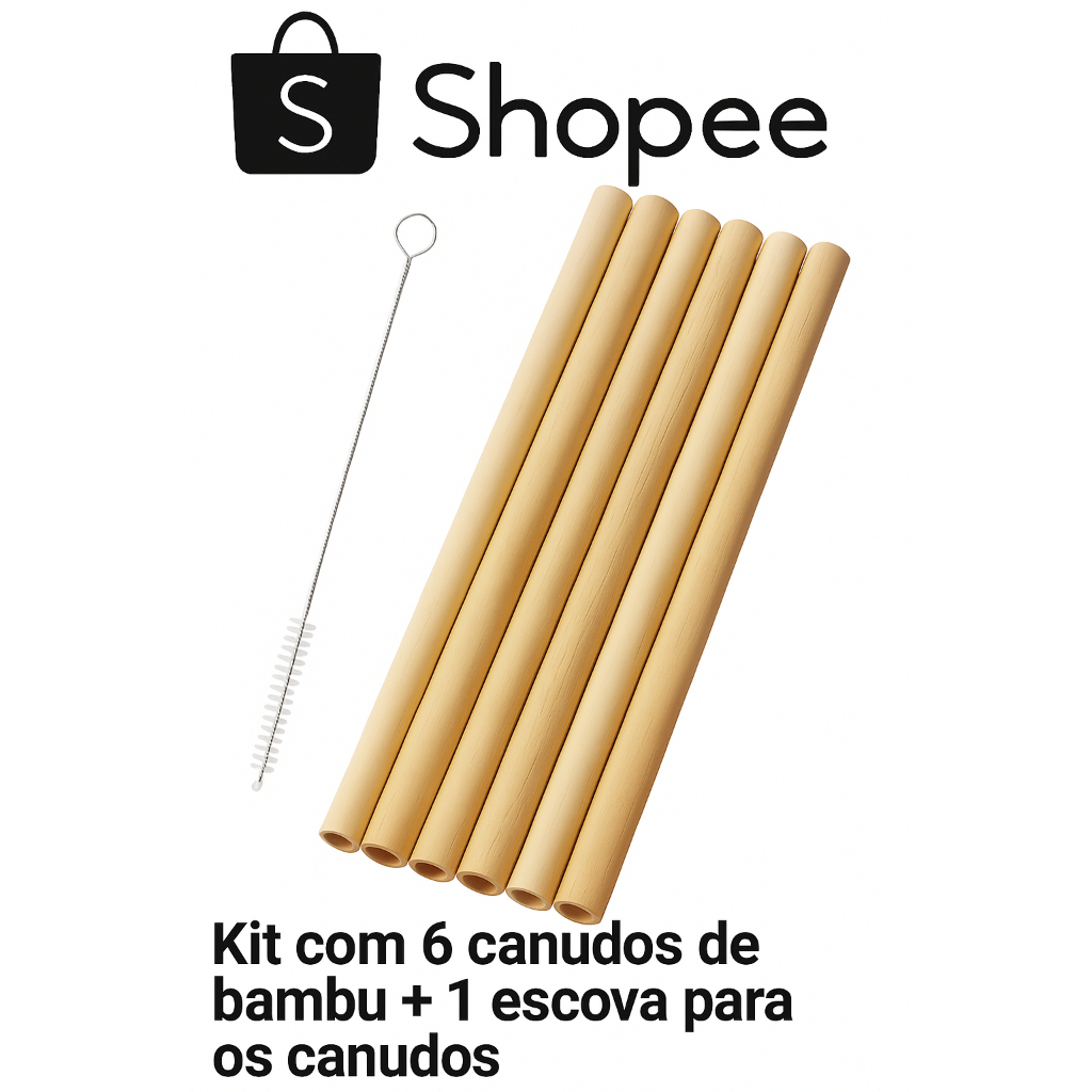 Kit 6 12 24 Canudos de Bambu Reutilizáveis com Escova de Limpeza Ecológico e Sustentável em Oferta na Shopee