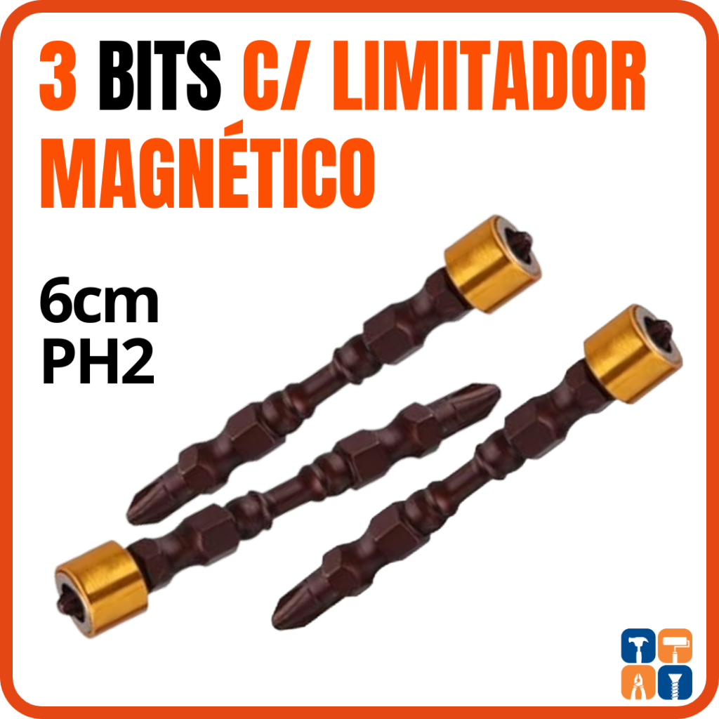 Ponteira Bits Philips PH2 com Anel Limitador Magnético Imantada Kit Bits Profissional Ponta Dupla