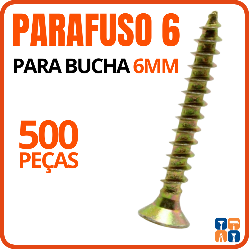 Parafuso 6 para Bucha 6mm com 500 Parafusos Philips 4cm Comprimento em Oferta na Shopee
