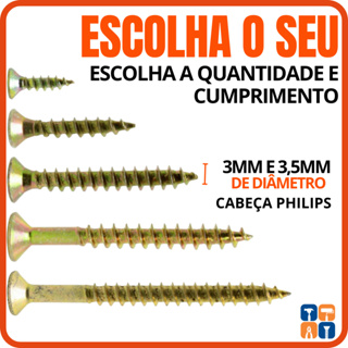 Parafuso para Madeira 3mm 3,5mm MDF Móveis Kit Parafusos Philips Chiboard Cabeça Plana Chata em Oferta na Shopee