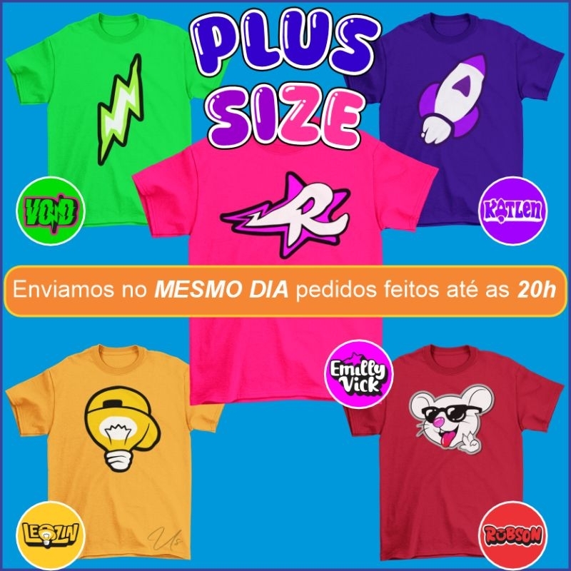 Camiseta Adulto G2 G3 G4 G5 Plus Size Emily Vick Robson Katlen Void Leozin Dos Rosa Malha Fria Roxa em Oferta na Shopee