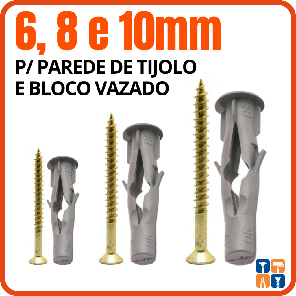 Kit Parafusos Philips e Bucha FU Baiana 6mm 8mm 10mm para Tijolo Baiano Vazado Bloco Oco Parede Oca em Oferta na Shopee