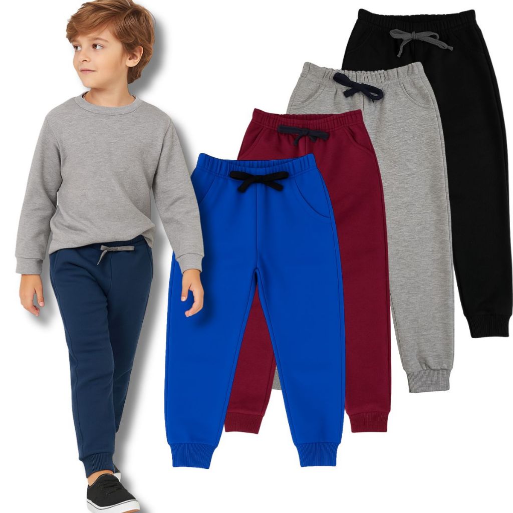 Kit 4 Peças Calça Infantil Menino Moletom  Inverno Apeluciada com Punho Tamanho 2 ao10