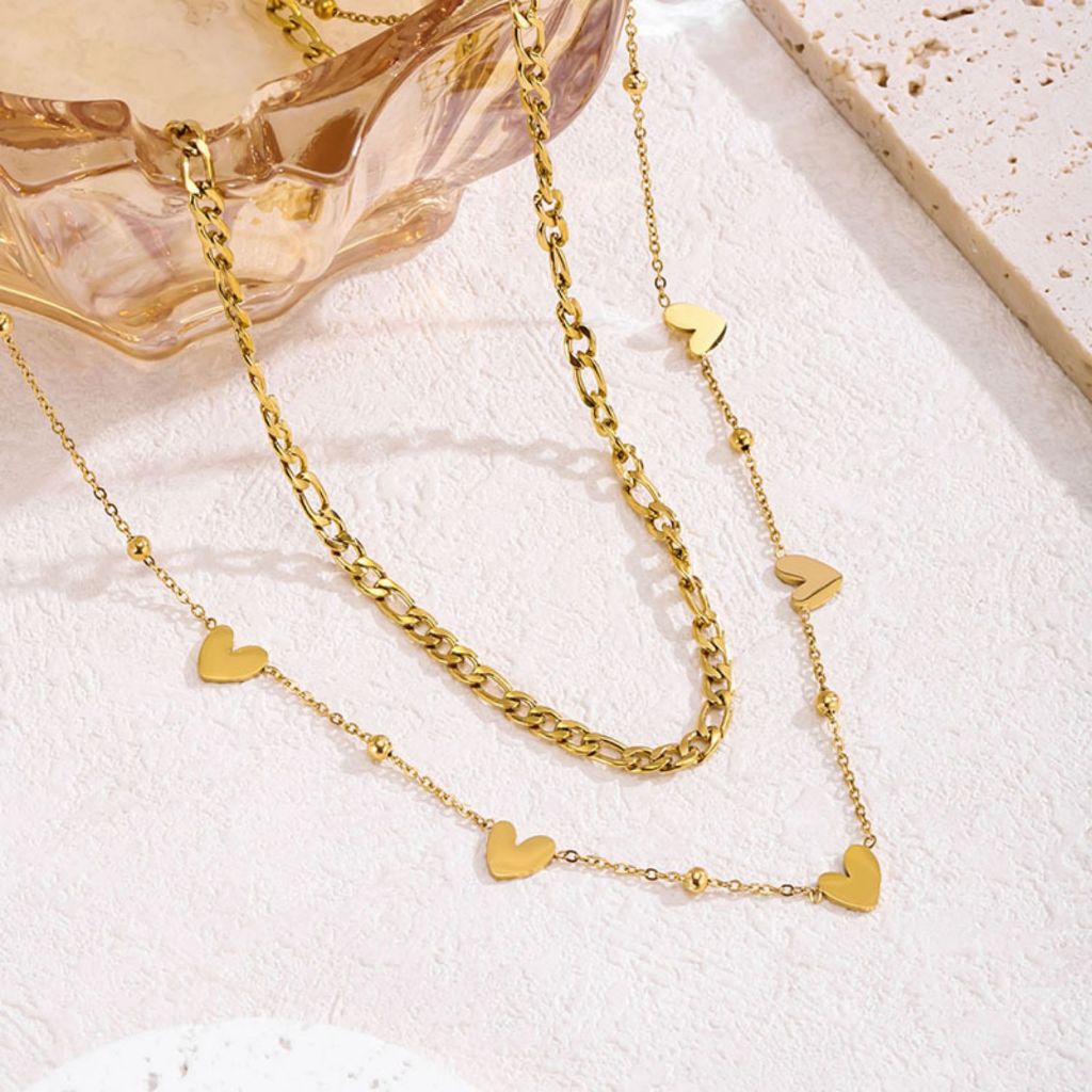 Colar de amor versátil de dupla camada transfronteiriça, temperamento transfronteiriço moderno, corrente banhada a ouro