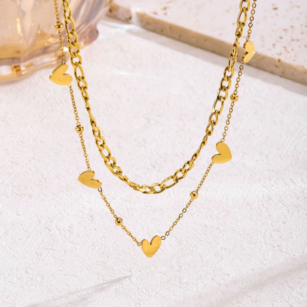 Colar de amor versátil de dupla camada transfronteiriça, temperamento transfronteiriço moderno, corrente banhada a ouro