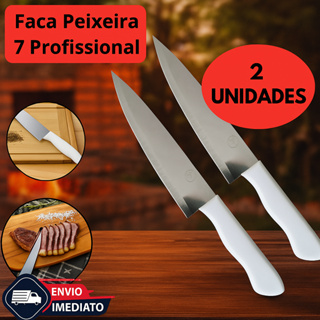Faca peixeira afiada Inox 7 Profissional Cabo Branco para Cozinha Churrasco peixaria Carnes Legumes em Oferta na Shopee