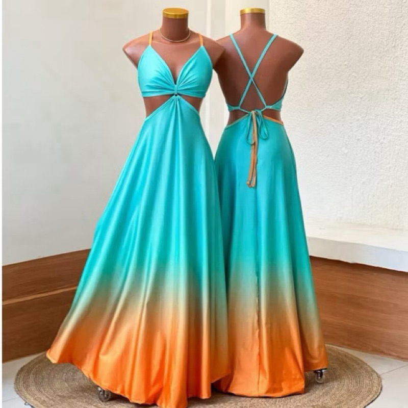 Vestido Longo Feminino Luxo sem bojo e Abertura Lateral Moda Blogueira