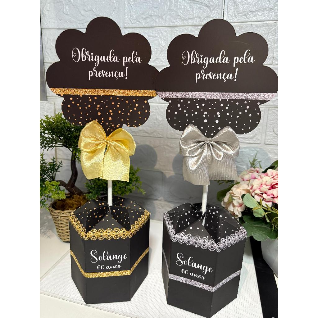 CENTRO DE MESA OBRIGADA PELA PRESENÇA ( DOURADO OU PRATA) em Oferta na Shopee