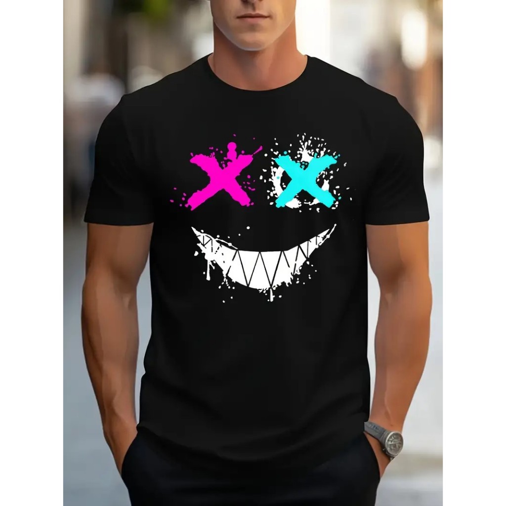 Camiseta de Algodão Smile Colorido para Treino Passeio Confortável Sorriso Divertida Casual