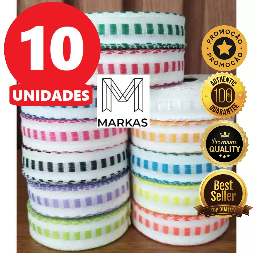 Passa Fita Falso Kit com 10 Cores Diversas 10 Metros Cada Fita Pano de Prato Aviamentos Fita Galão em Oferta na Shopee