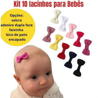 kit 10 laços de cabelo bebê/RN/adesivo/velcro/bico de Pato/faixinha em Oferta na Shopee