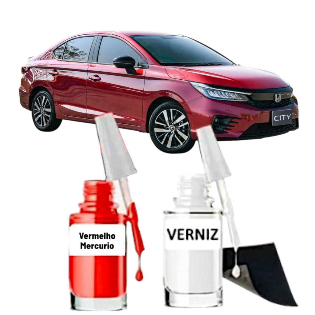 Tinta Tira Risco Automotivo Vermelho Mercúrio Honda City Civic HRV 10ml + Verniz